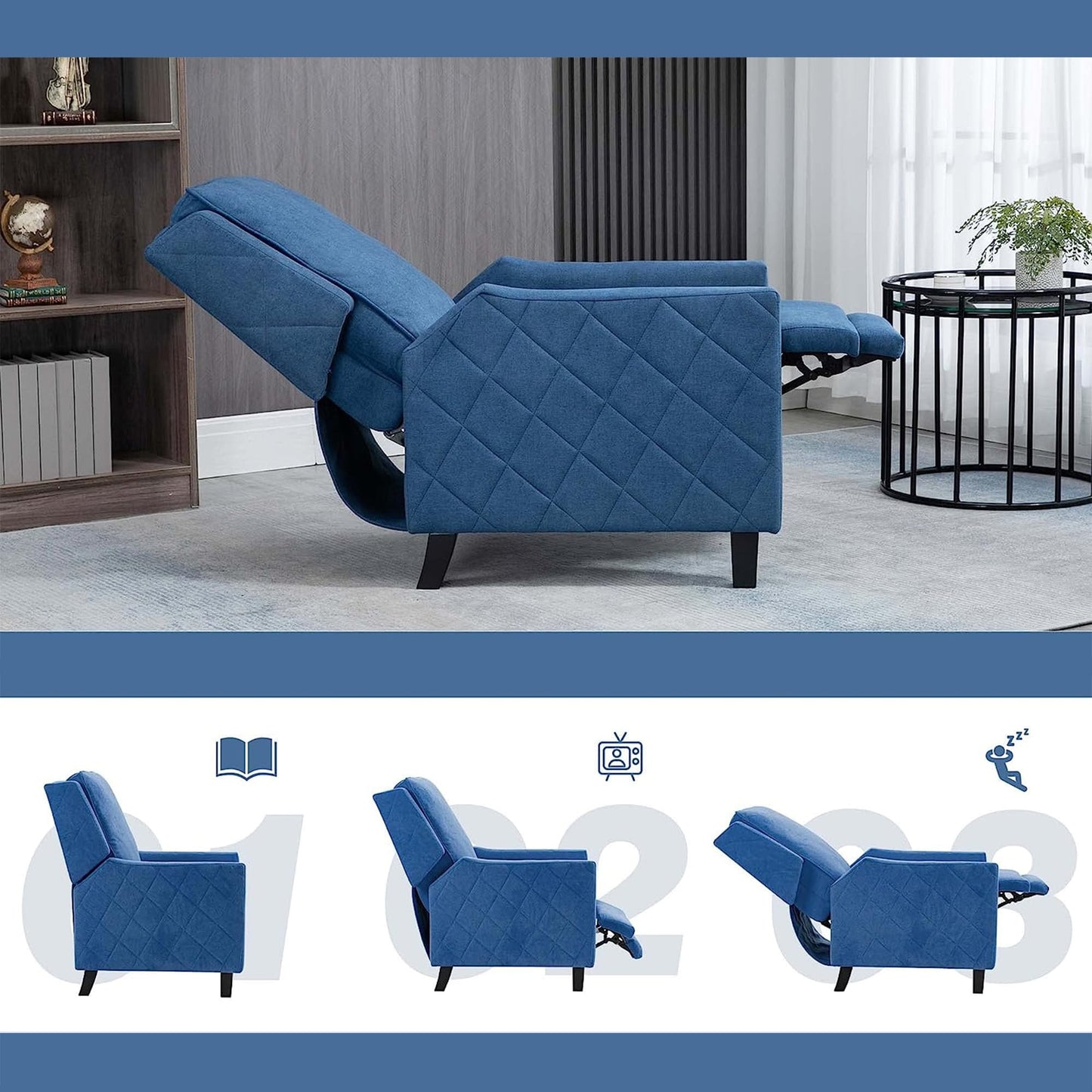 AVAWING Set di 2 poltrone reclinabili con schienale a spinta e schienale ad ala in lino