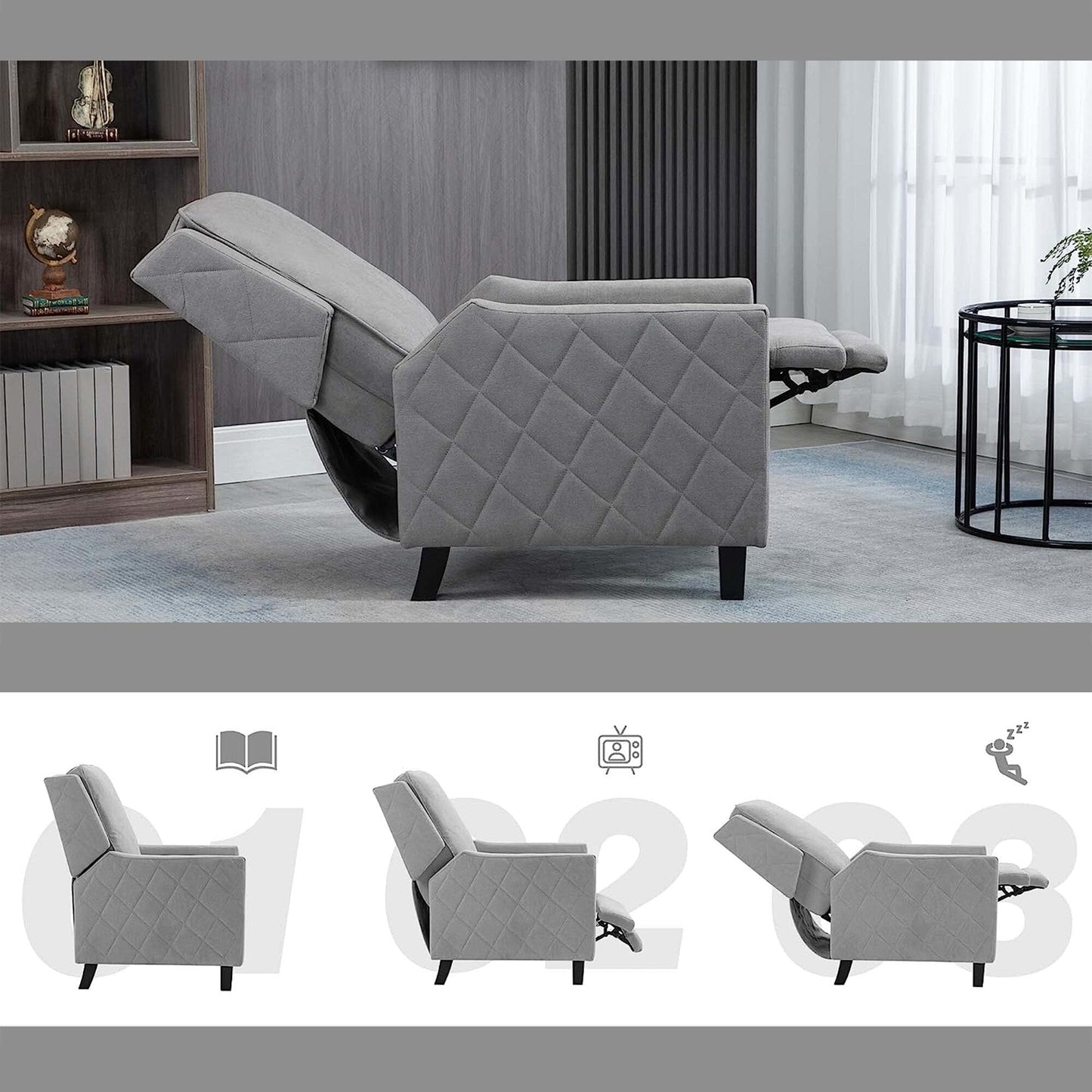 AVAWING Set di 2 poltrone reclinabili con schienale a spinta e schienale ad ala in lino