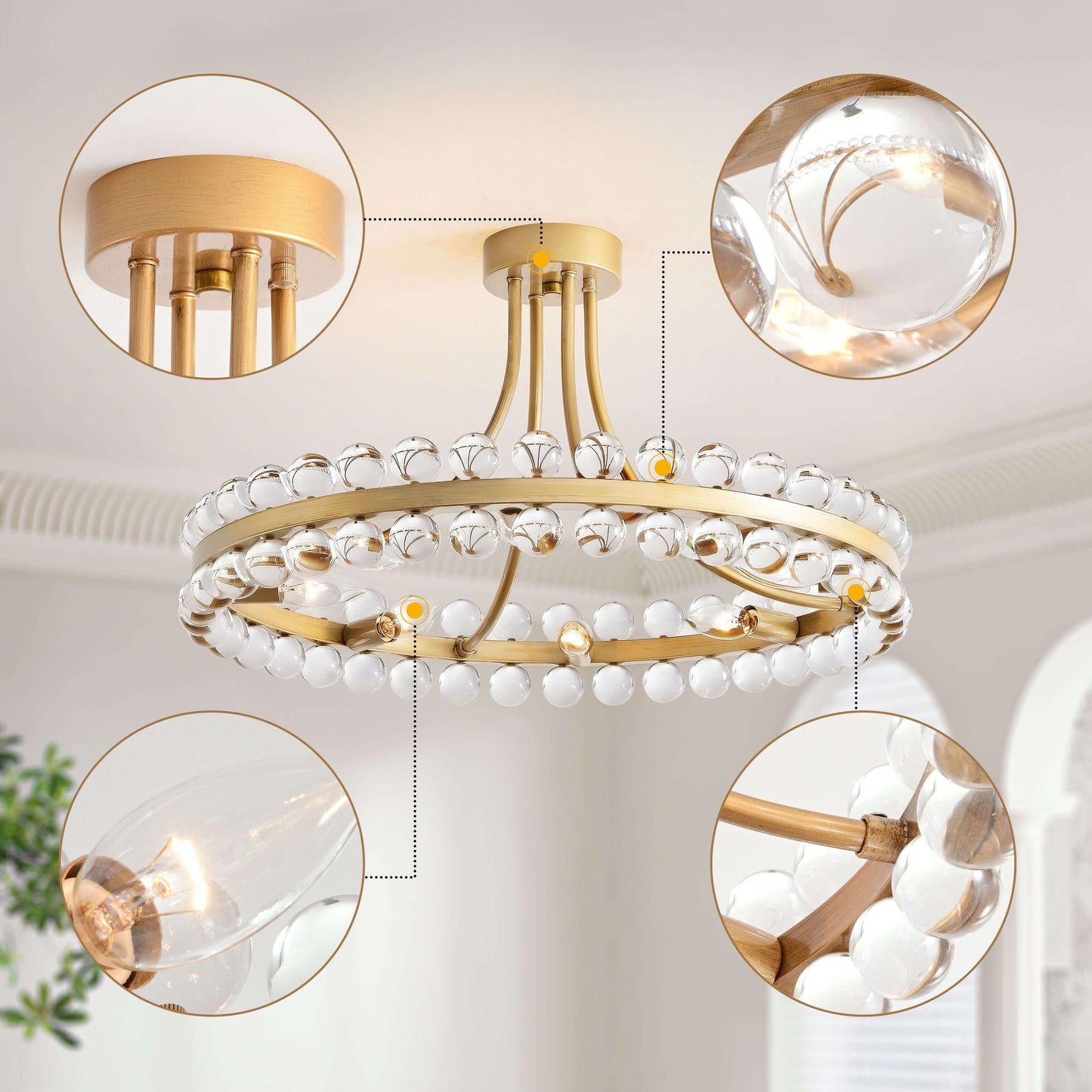Lampada da soffitto semi-incassata Elvira Wagon Wheel Crystal a 8 luci