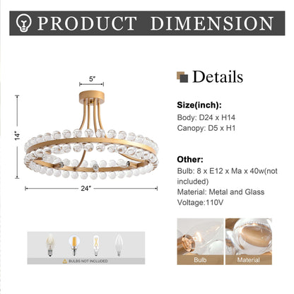 Lampada da soffitto semi-incassata Elvira Wagon Wheel Crystal a 8 luci