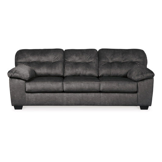 Divano Acai, cuscini trapuntati, braccioli, poliestere grigio, 94 pollici