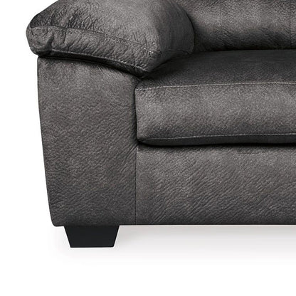 Divano Acai, cuscini trapuntati, braccioli, poliestere grigio, 94 pollici