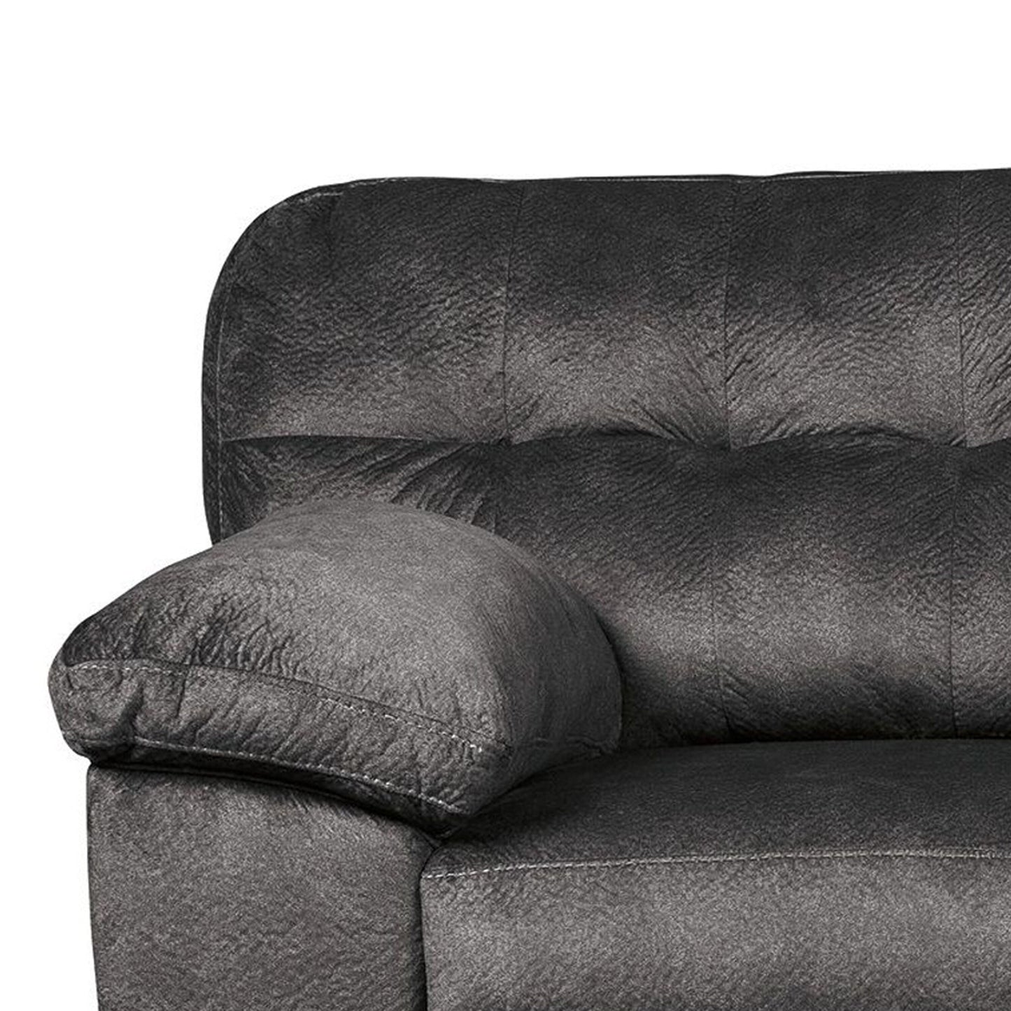 Divano Acai, cuscini trapuntati, braccioli, poliestere grigio, 94 pollici