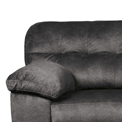 Divano Acai, cuscini trapuntati, braccioli, poliestere grigio, 94 pollici