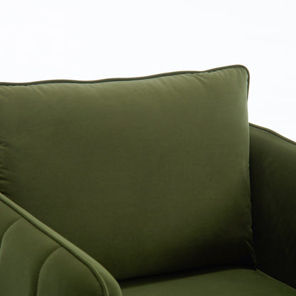 Poltrona decorativa per soggiorno, poltrona singola in velluto, comoda, moderna di metà secolo, con 1 cuscino e gambe in metallo.