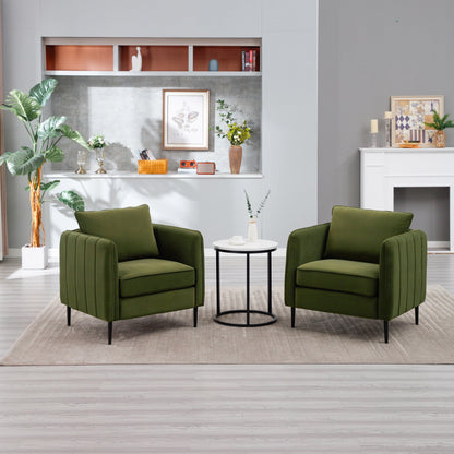 Poltrona decorativa per soggiorno, poltrona singola in velluto, comoda, moderna di metà secolo, con 1 cuscino e gambe in metallo.