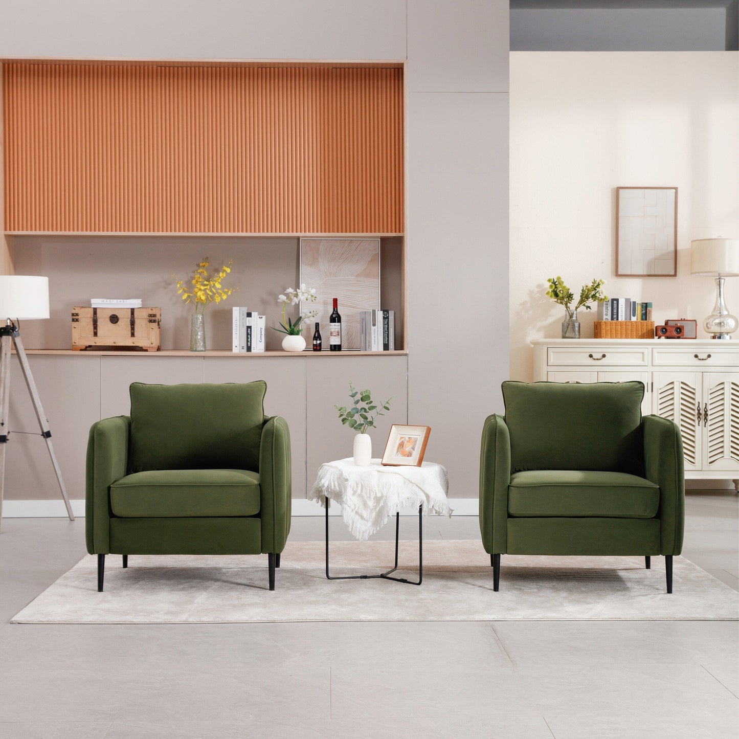 Poltrona decorativa per soggiorno, poltrona singola in velluto, comoda, moderna di metà secolo, con 1 cuscino e gambe in metallo.