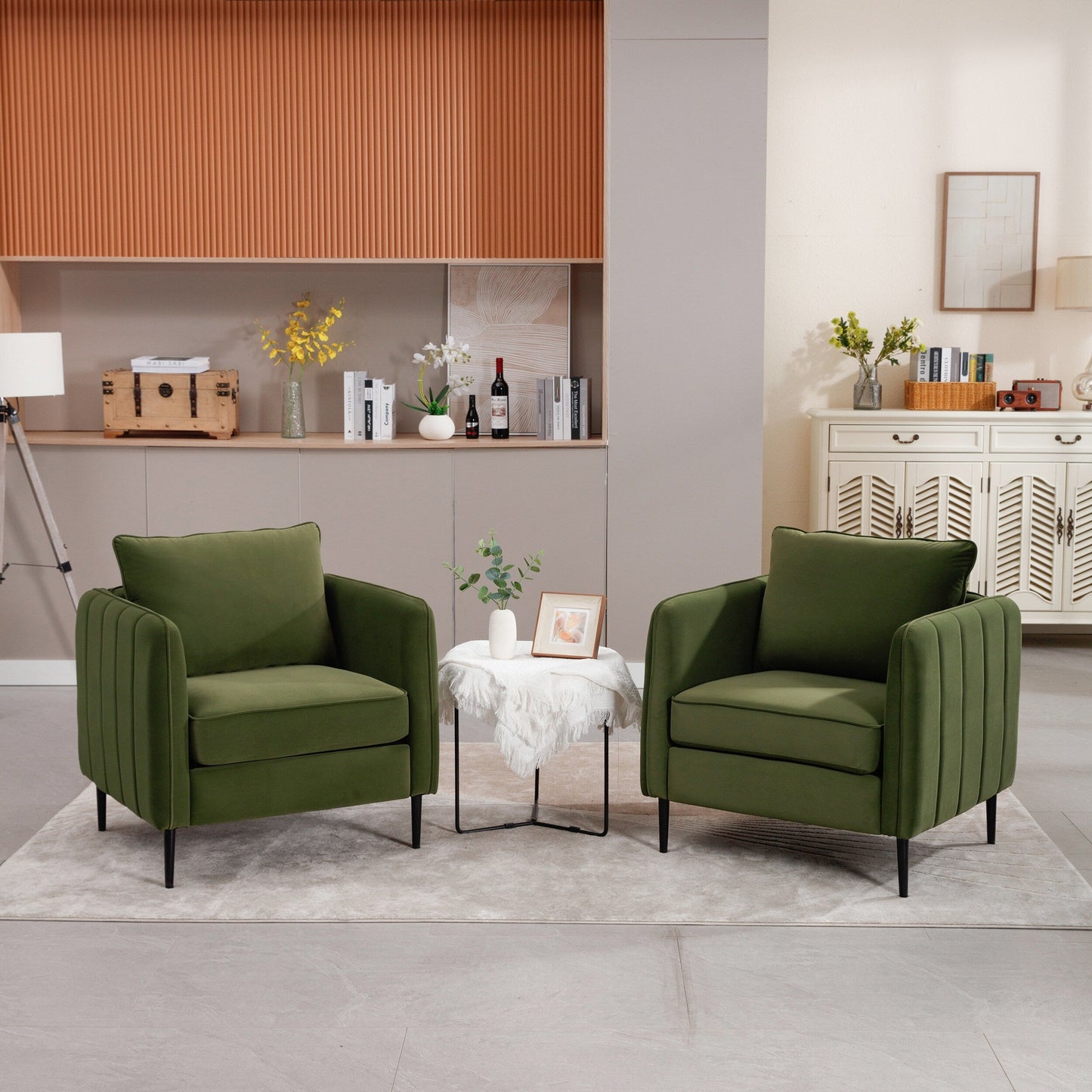 Poltrona decorativa per soggiorno, poltrona singola in velluto, comoda, moderna di metà secolo, con 1 cuscino e gambe in metallo.