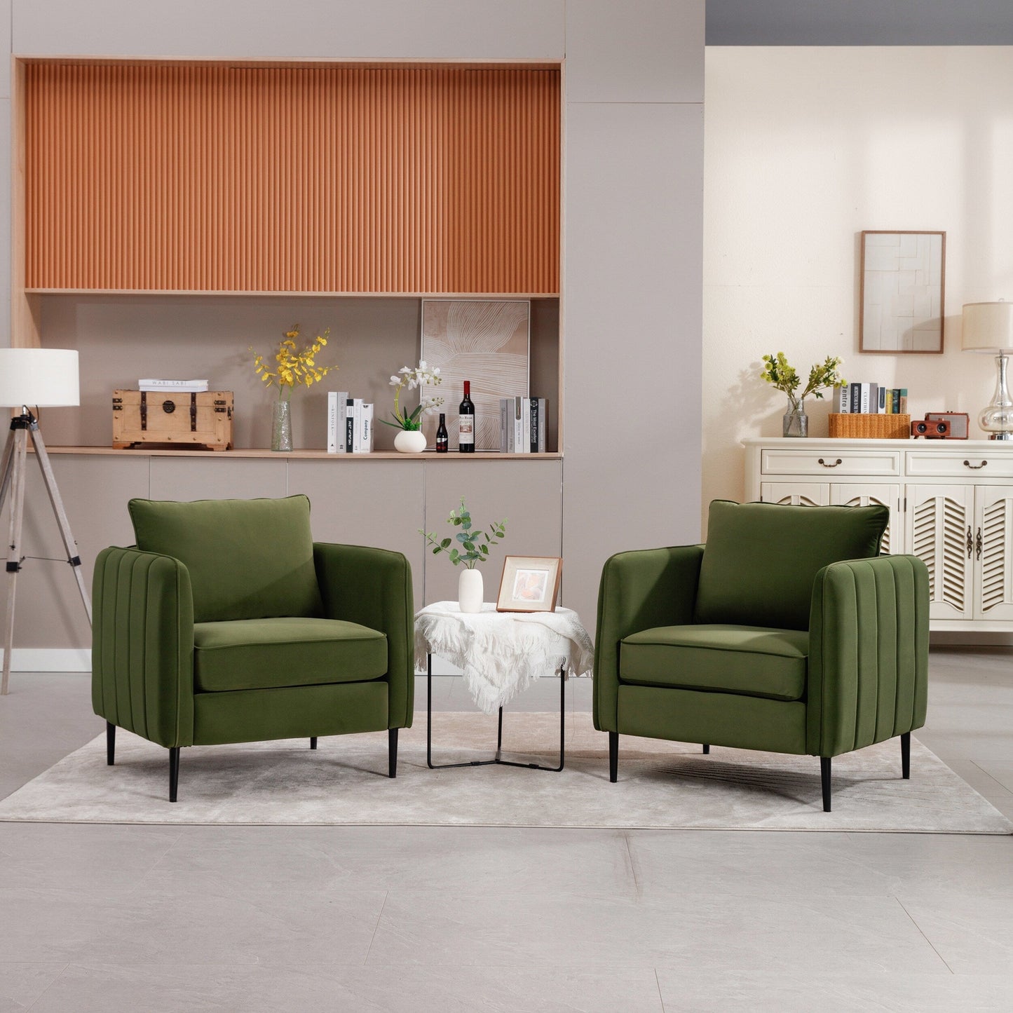 Poltrona decorativa per soggiorno, poltrona singola in velluto, comoda, moderna di metà secolo, con 1 cuscino e gambe in metallo.