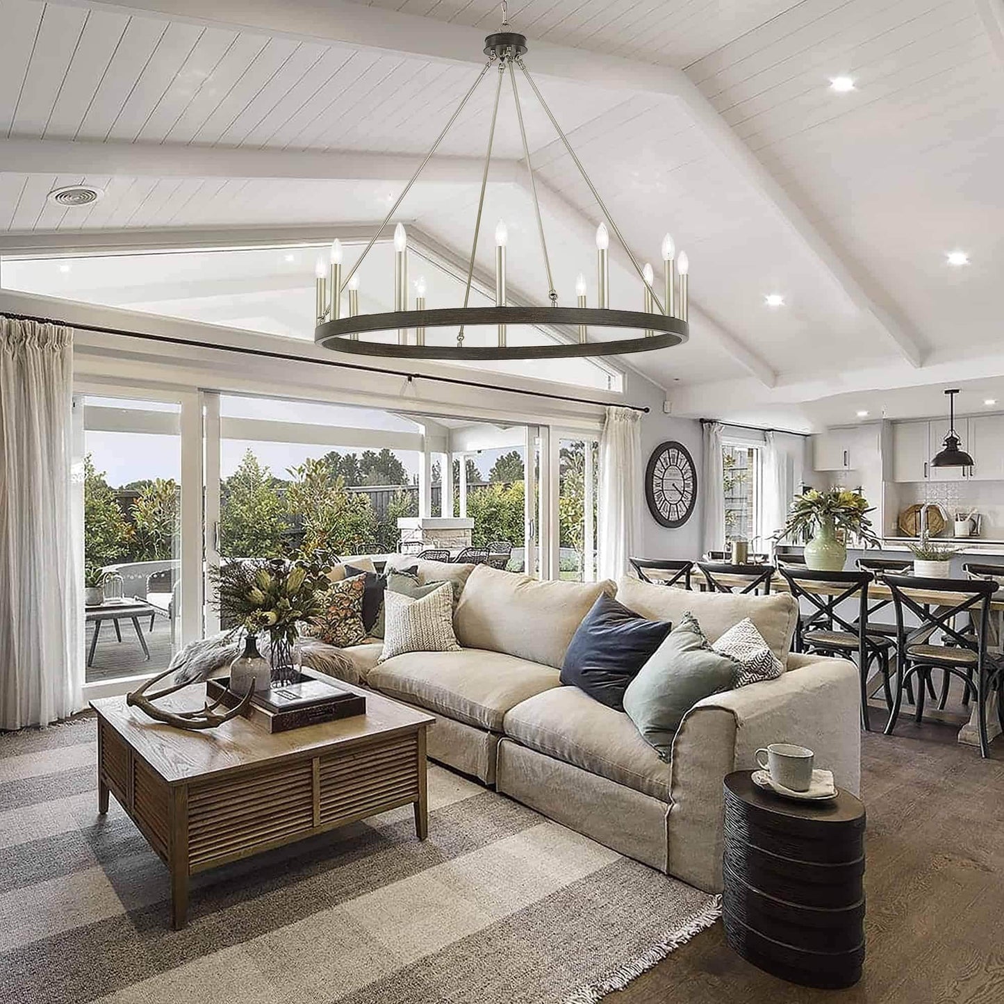 Lampadario a ruota di carro Acroma Farmhouse da 12 luci, 40 pollici, con UL - 40'' P x 138'' H