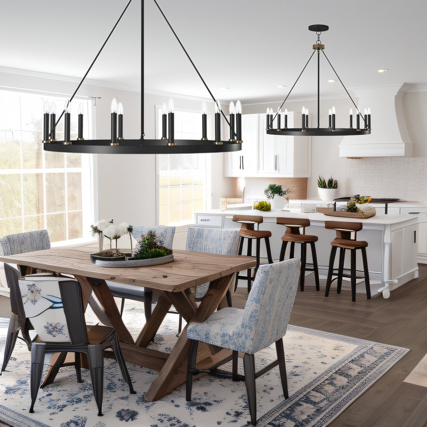 Lampadario a ruota di carro Acroma Farmhouse da 12 luci, 40 pollici, con UL - 40'' P x 138'' H