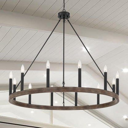 Lampadario a ruota di carro Acroma Farmhouse da 12 luci, 40 pollici, con UL - 40'' P x 138'' H