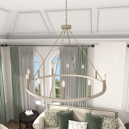 Lampadario a ruota di carro Acroma Farmhouse da 12 luci, 40 pollici, con UL - 40'' P x 138'' H