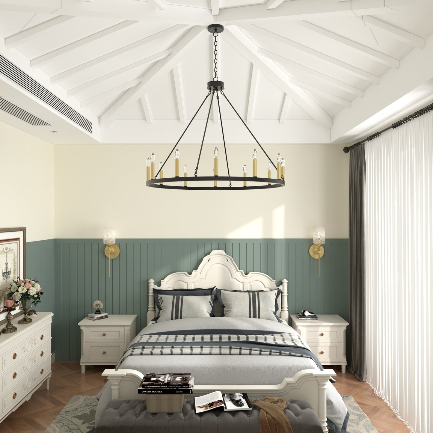 Lampadario a ruota di carro Acroma Farmhouse da 12 luci, 40 pollici, con UL - 40'' P x 138'' H