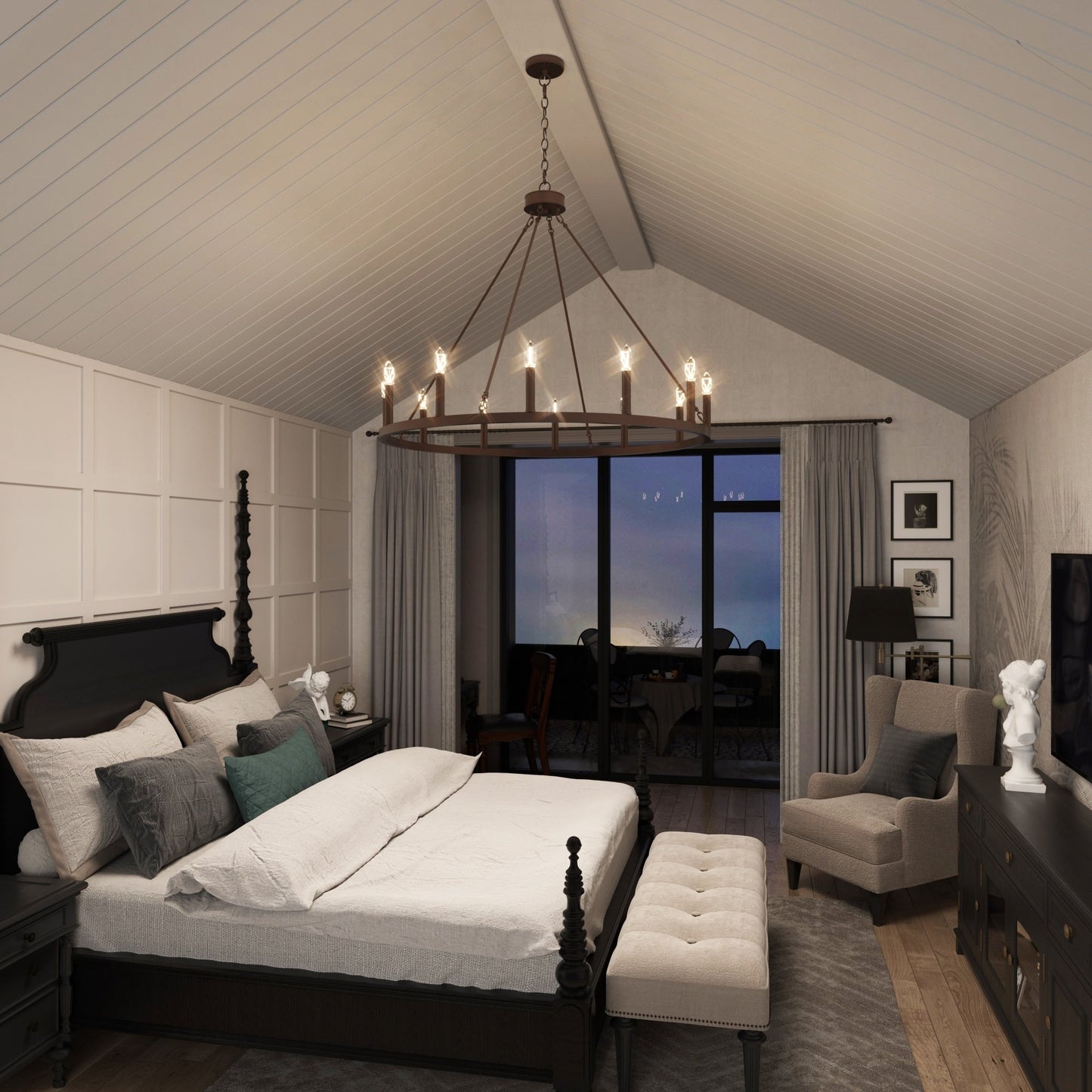 Lampadario a ruota di carro Acroma Farmhouse da 12 luci, 40 pollici, con UL - 40'' P x 138'' H