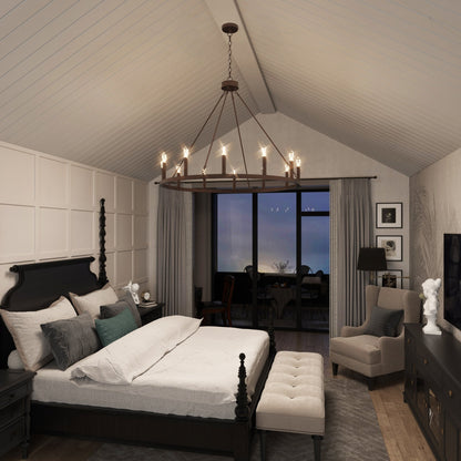 Lampadario a ruota di carro Acroma Farmhouse da 12 luci, 40 pollici, con UL - 40'' P x 138'' H