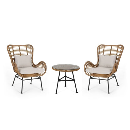 Set da esterno Acuna da 3 pezzi in vimini con cuscini di Christopher Knight Home