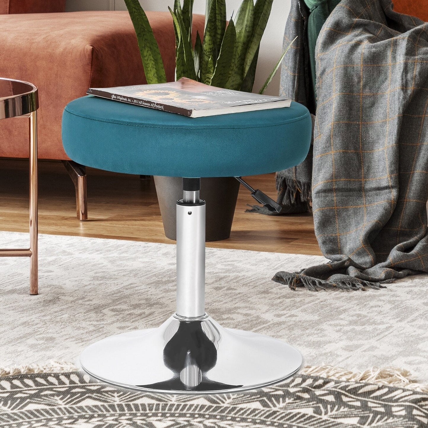 Sgabello da toeletta girevole rotondo in velluto regolabile Adeco, sedia da trucco