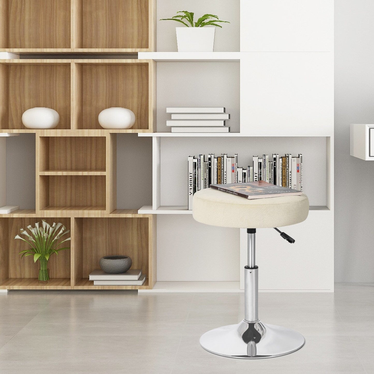 Sgabello da toeletta girevole rotondo in velluto regolabile Adeco, sedia da trucco