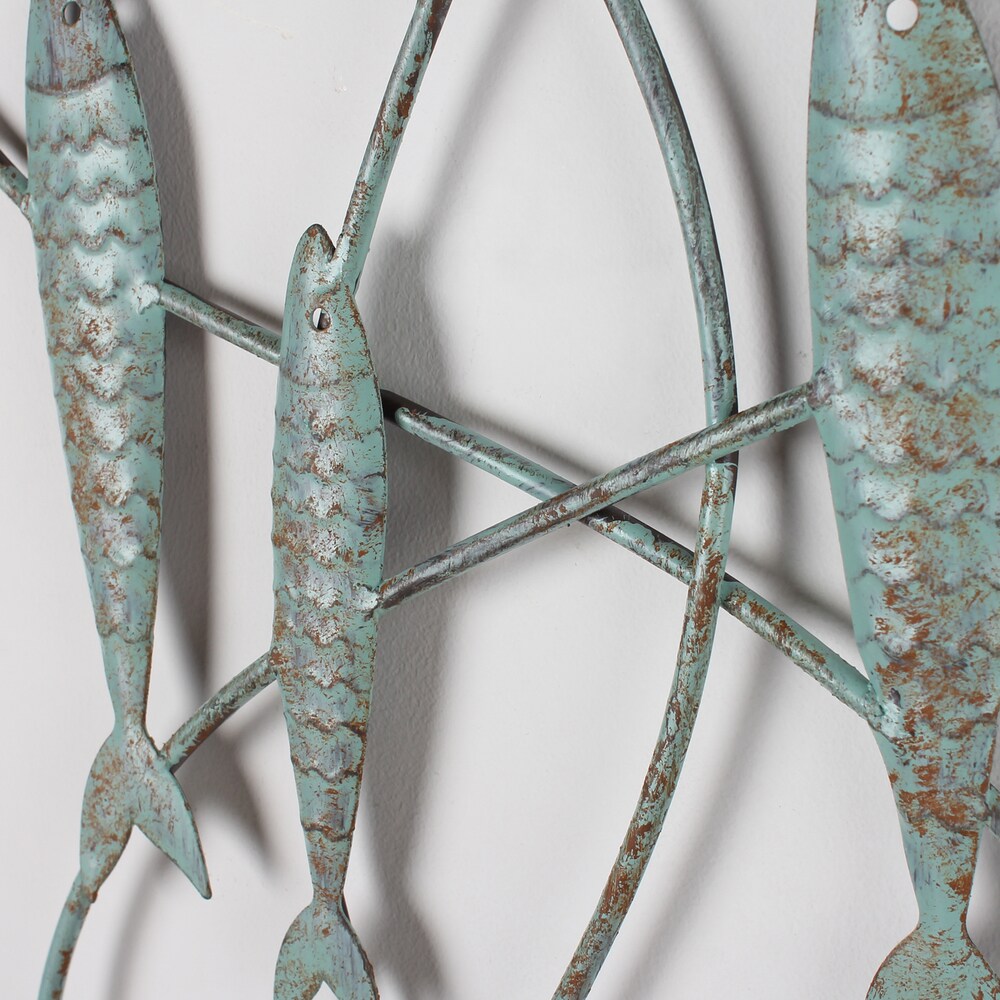 Decorazione murale decorativa in ferro blu anticato Adeco con banco di pesci