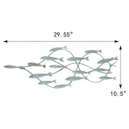 Decorazione murale decorativa in ferro blu anticato Adeco con banco di pesci