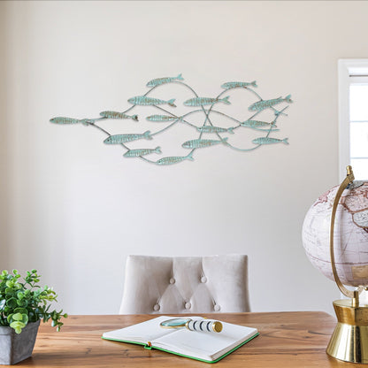 Decorazione murale decorativa in ferro blu anticato Adeco con banco di pesci