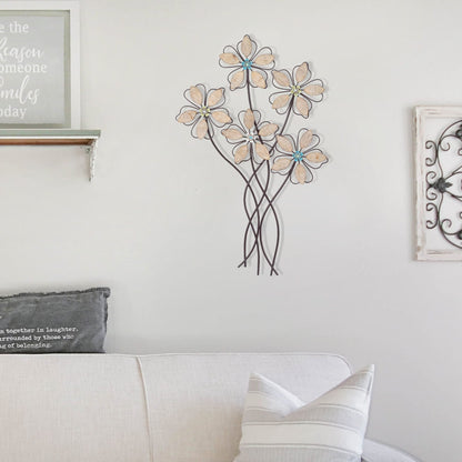 Decorazione da parete in metallo Adeco, sculture da appendere alla parete con 5 fiori