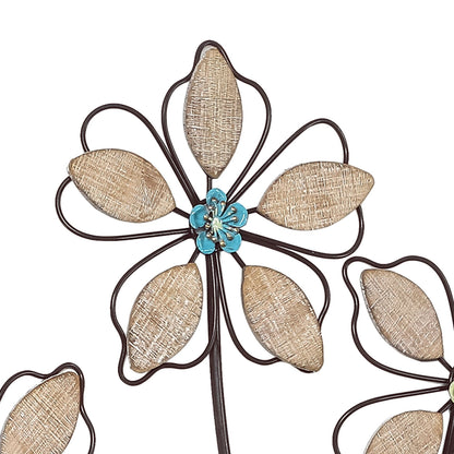 Decorazione da parete in metallo Adeco, sculture da appendere alla parete con 5 fiori