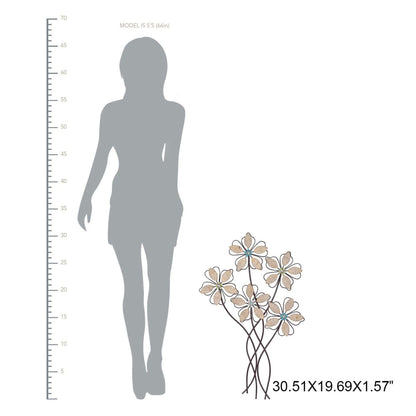 Decorazione da parete in metallo Adeco, sculture da appendere alla parete con 5 fiori