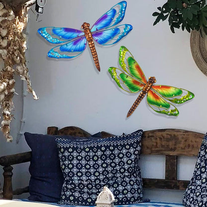 Adeco Set di 2 sculture decorative da parete in metallo a forma di libellula