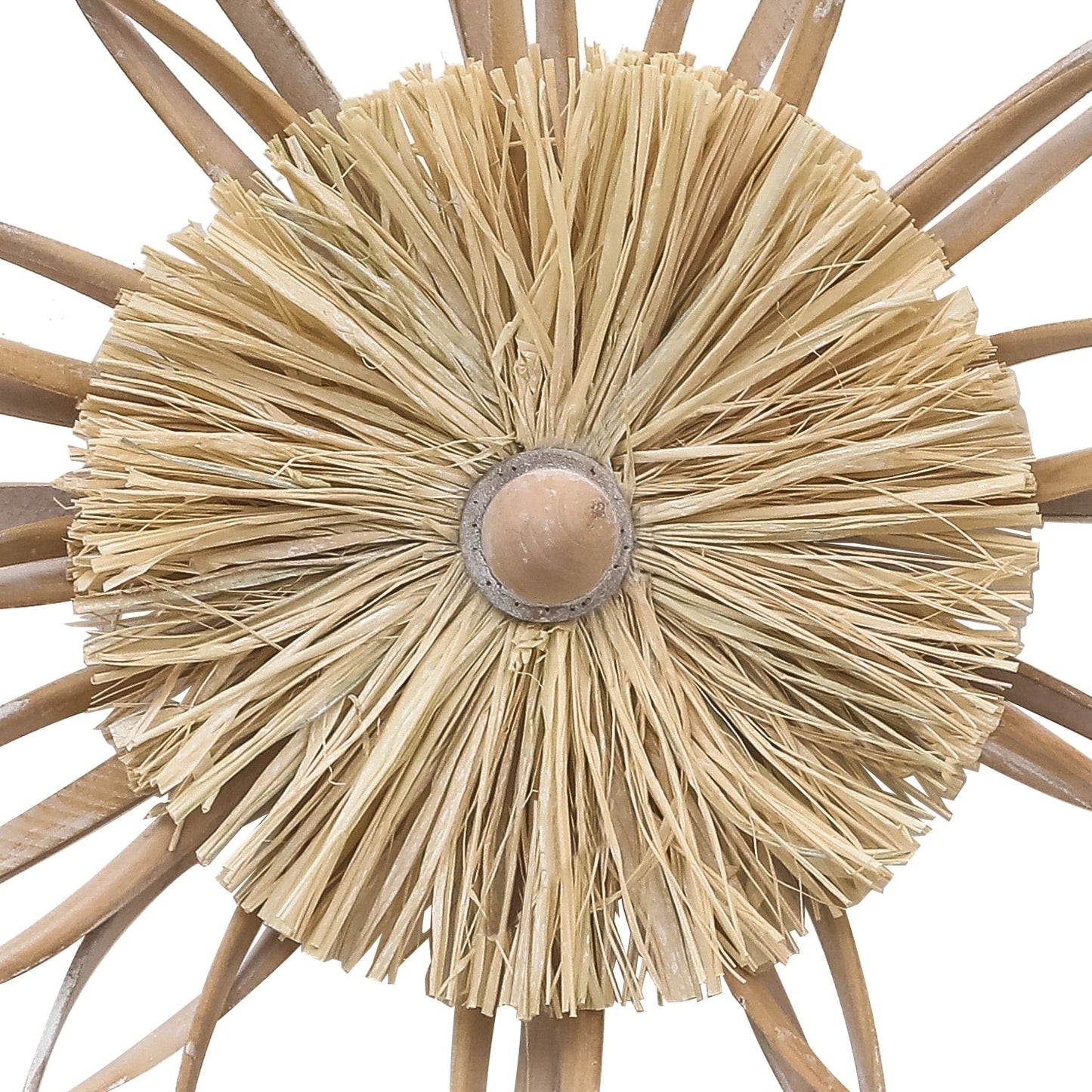 Decorazione murale in rafia lavorata a mano con fiori in legno della fattoria Adeco