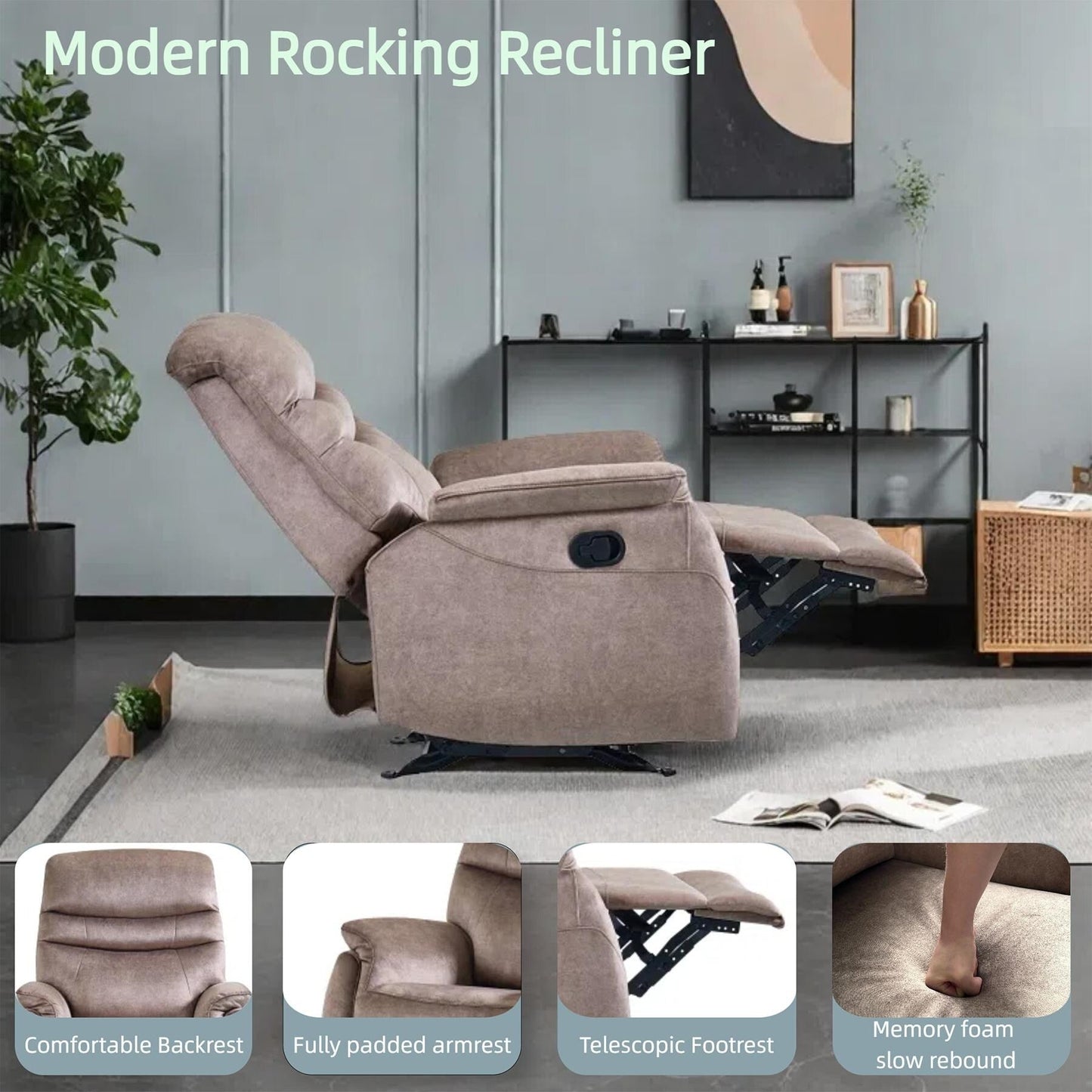 Poltrona reclinabile moderna regolabile, divano reclinabile con supporto lombare, comodo divano con braccioli e schienale