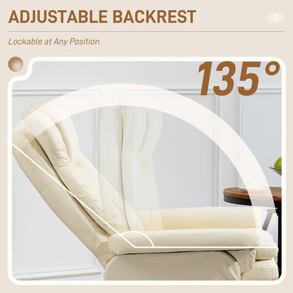 Poltrona reclinabile girevole regolabile in similpelle con schienale alto imbottito, pouf e base in legno