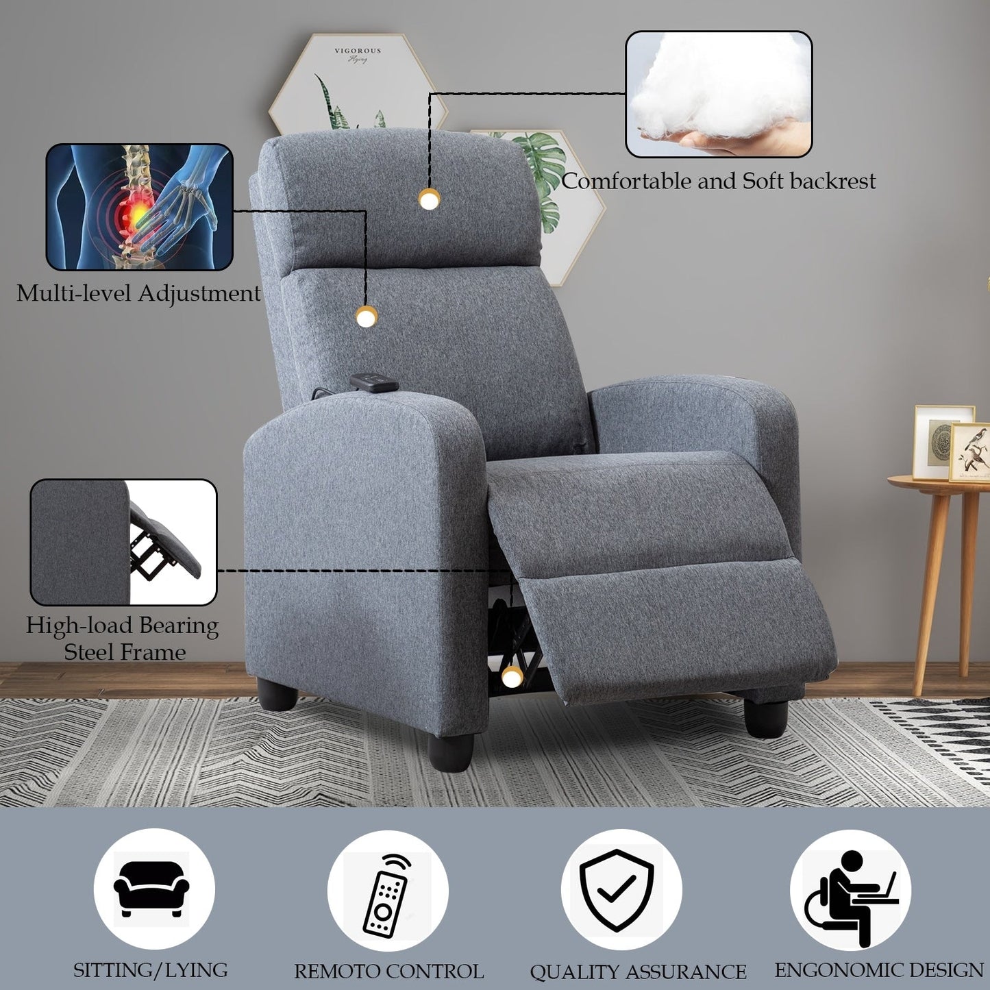 Poltrone reclinabili regolabili a spinta per il soggiorno