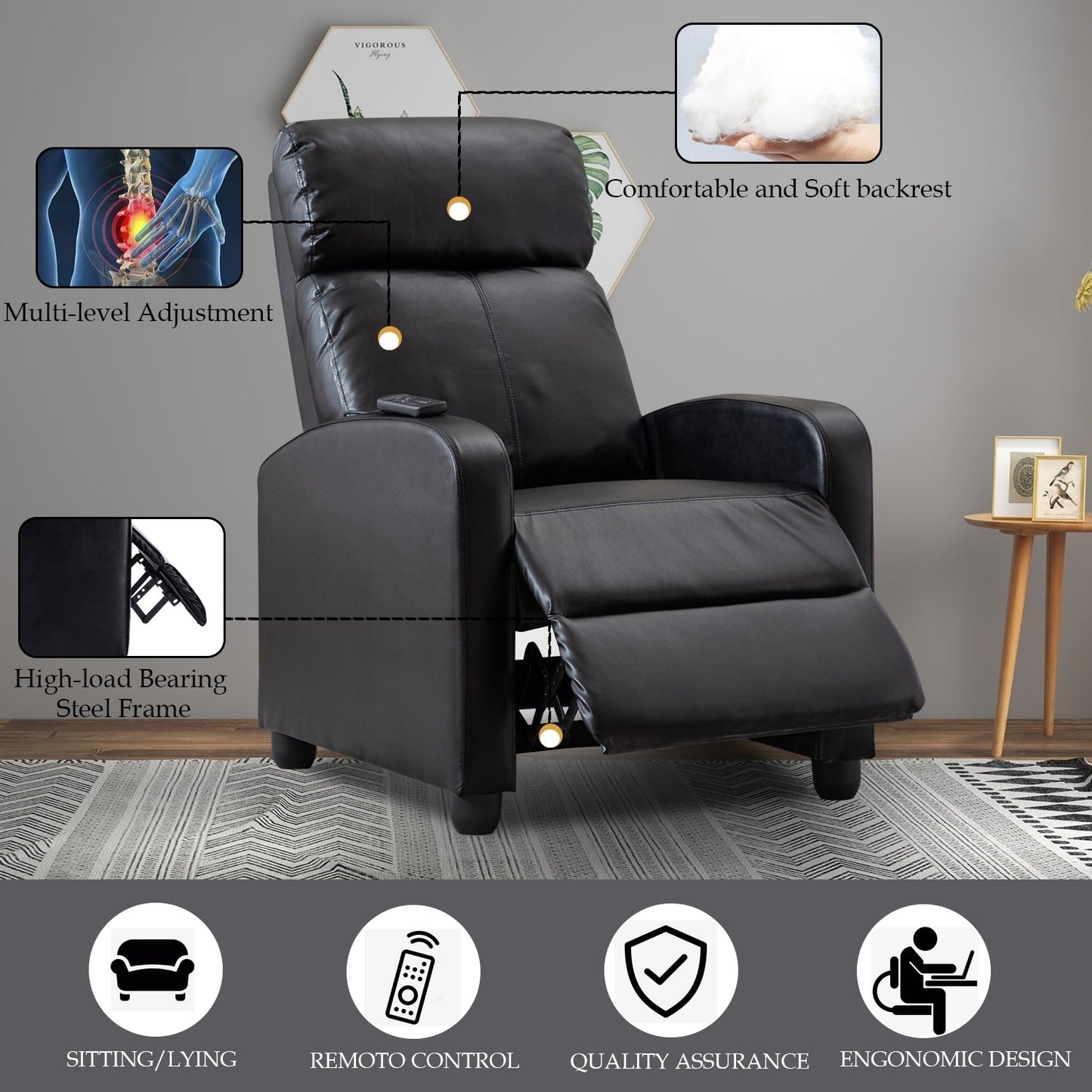 Poltrone reclinabili regolabili a spinta per il soggiorno