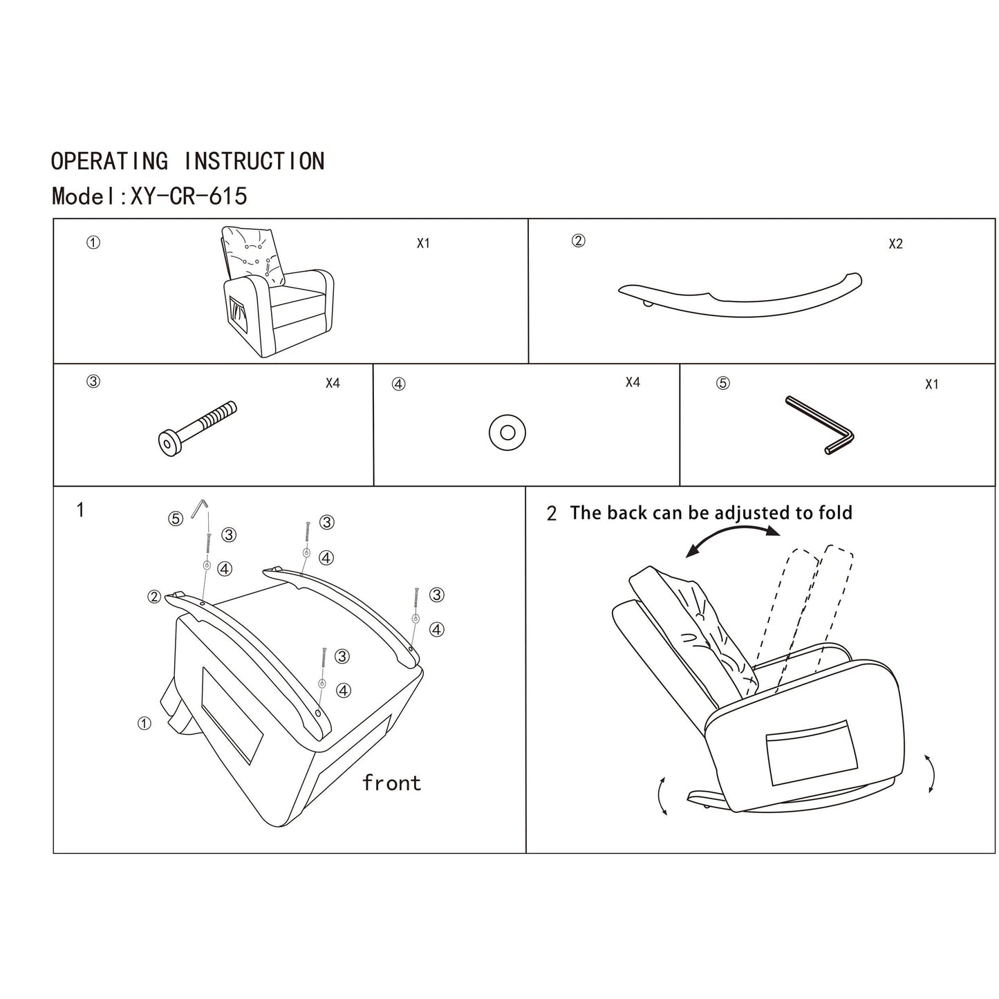 Poltrona reclinabile regolabile per balcone e tatami, design con schienale alto, gambe in legno massello, tasche laterali