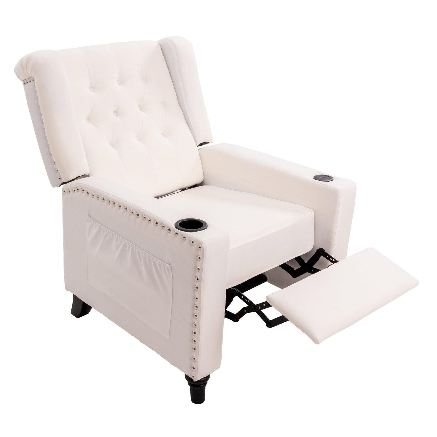 Poltrona reclinabile con schienale ad ala regolabile, poltrona con testa di chiodo, poltrona imbottita grande