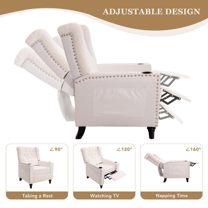 Poltrona reclinabile con schienale ad ala regolabile, poltrona con testa di chiodo, poltrona imbottita grande