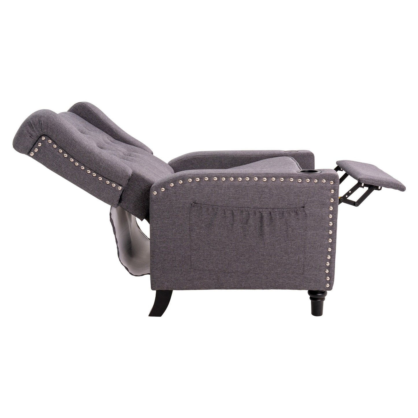 Poltrona reclinabile con schienale ad ala regolabile, poltrona con testa di chiodo, poltrona imbottita grande