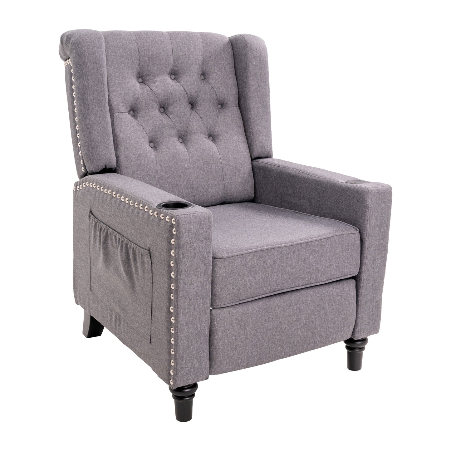 Poltrona reclinabile con schienale ad ala regolabile, poltrona con testa di chiodo, poltrona imbottita grande