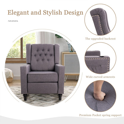 Poltrona reclinabile con schienale ad ala regolabile, poltrona con testa di chiodo, poltrona imbottita grande