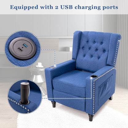 Poltrona reclinabile con schienale ad ala regolabile, poltrona con testa di chiodo, poltrona imbottita grande