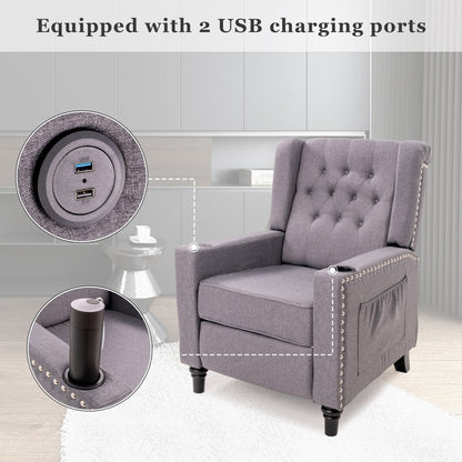 Poltrona reclinabile con schienale ad ala regolabile, poltrona con testa di chiodo, poltrona imbottita grande