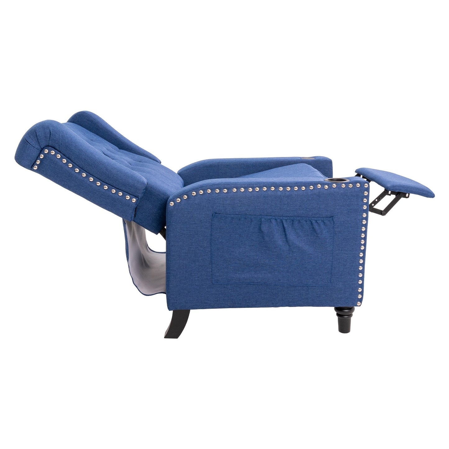 Poltrona reclinabile con schienale ad ala regolabile, poltrona con testa di chiodo, poltrona imbottita grande