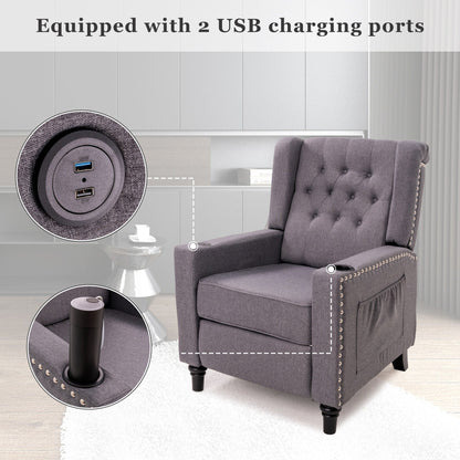 Poltrona reclinabile con schienale ad ala regolabile, poltrona con testa di chiodo, poltrona imbottita grande