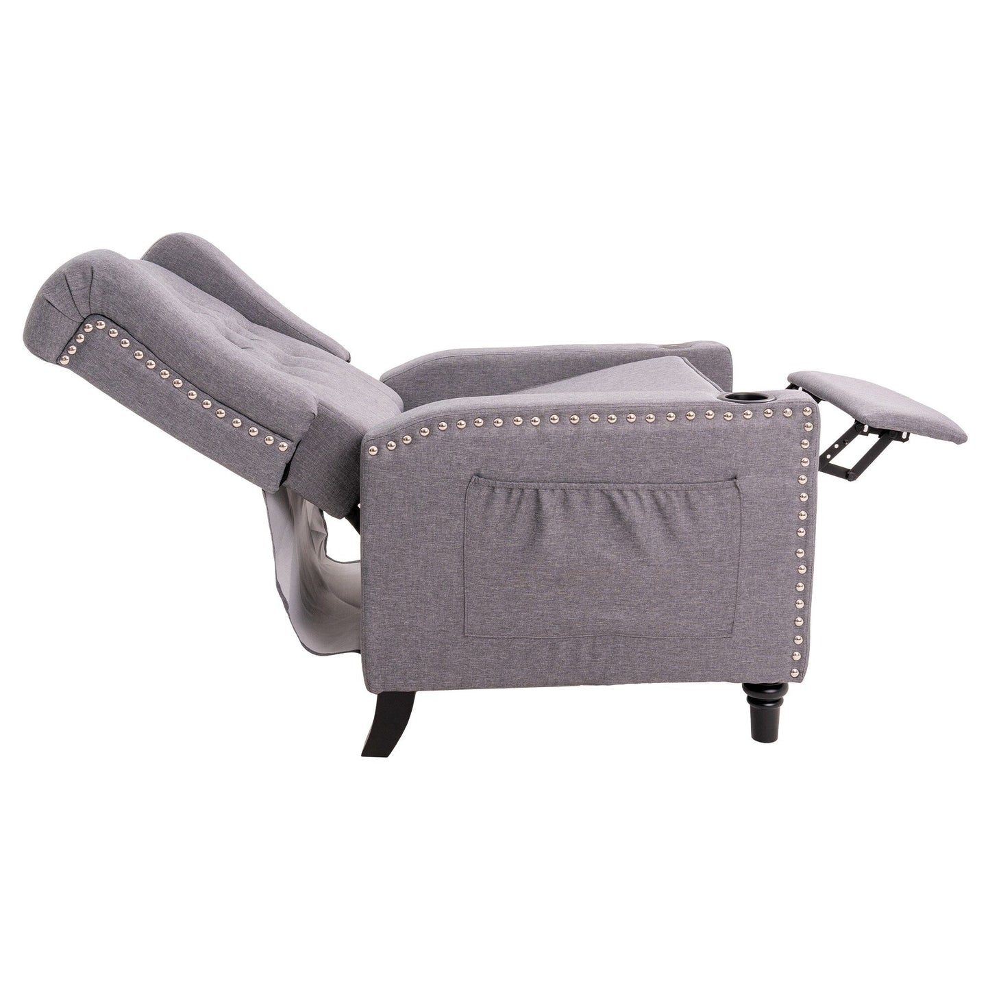 Poltrona reclinabile con schienale ad ala regolabile, poltrona con testa di chiodo, poltrona imbottita grande