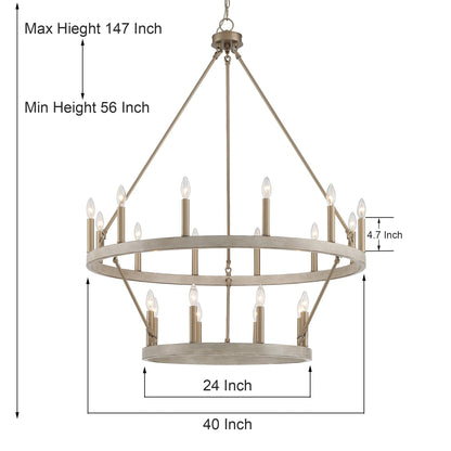 Lampadario Acroma da 20 luci moderno stile fattoria da 40 pollici a forma di ruota di carro con UL