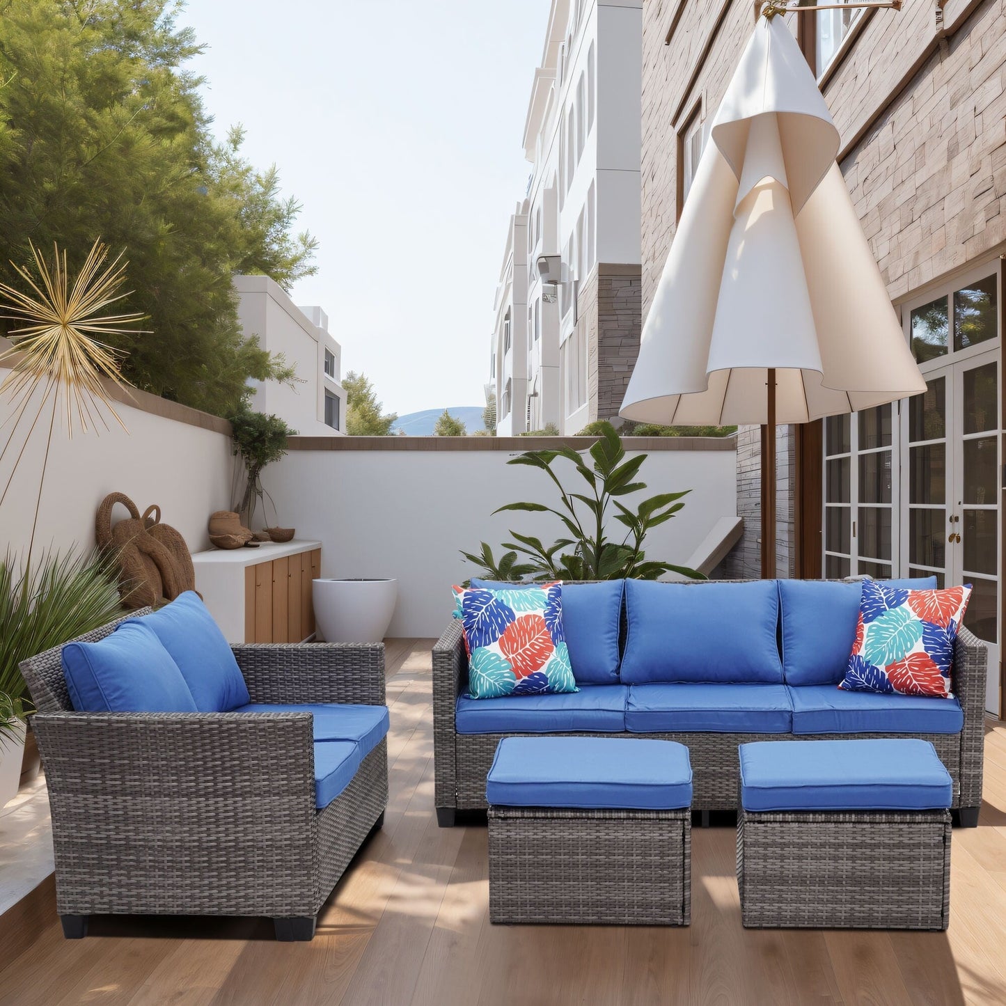 Set di divani da esterno Ainfox, divano componibile in vimini, mobili da giardino, divano in rattan