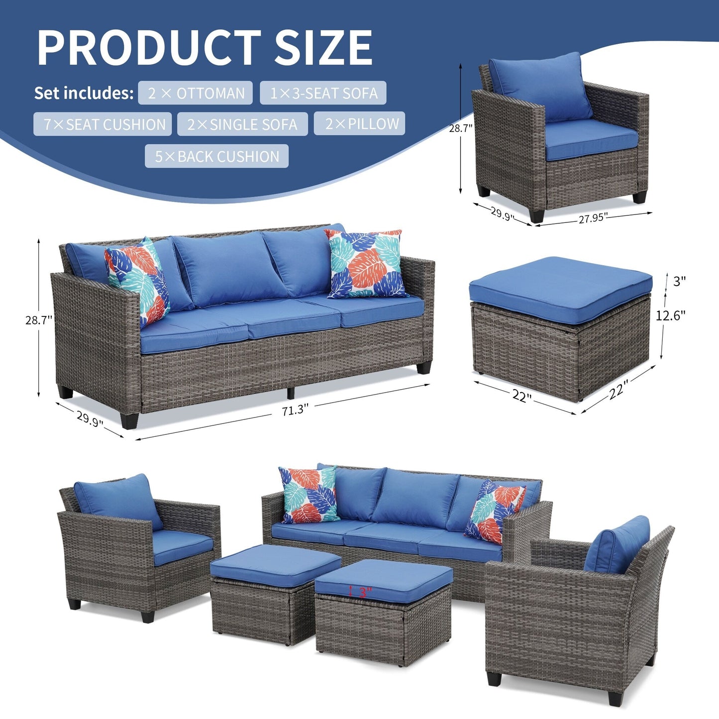 Set di divani da esterno Ainfox, divano componibile in vimini, mobili da giardino, divano in rattan