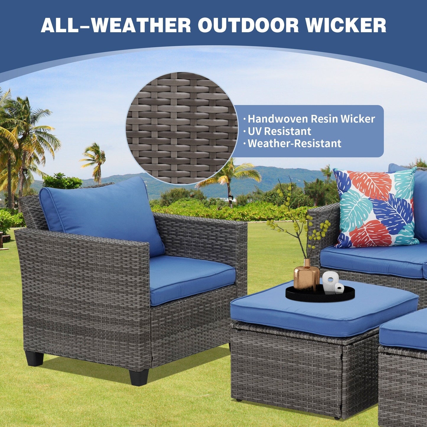 Set di divani da esterno Ainfox, divano componibile in vimini, mobili da giardino, divano in rattan